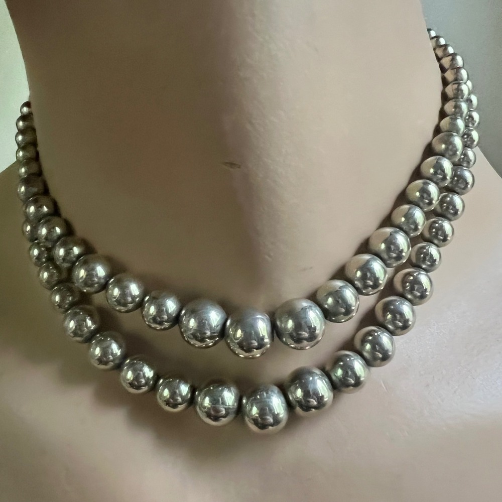 Monet Graduated Double Strand Bead Necklace Silver
